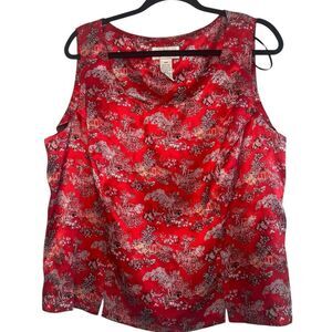 Vintage Y2K Silky Perceptions Red and White Floral Blouse